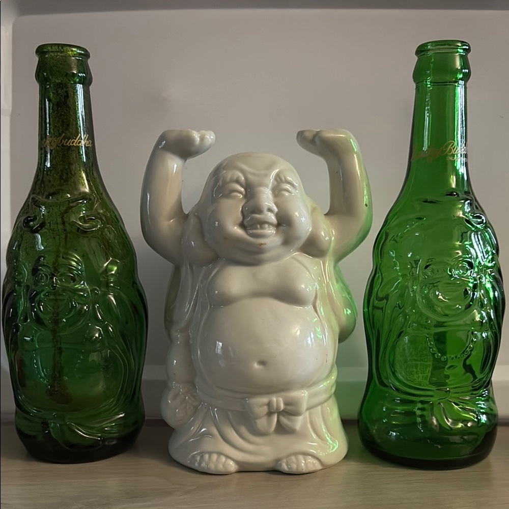 White and Green Decor Accents with Ceramic Buddha